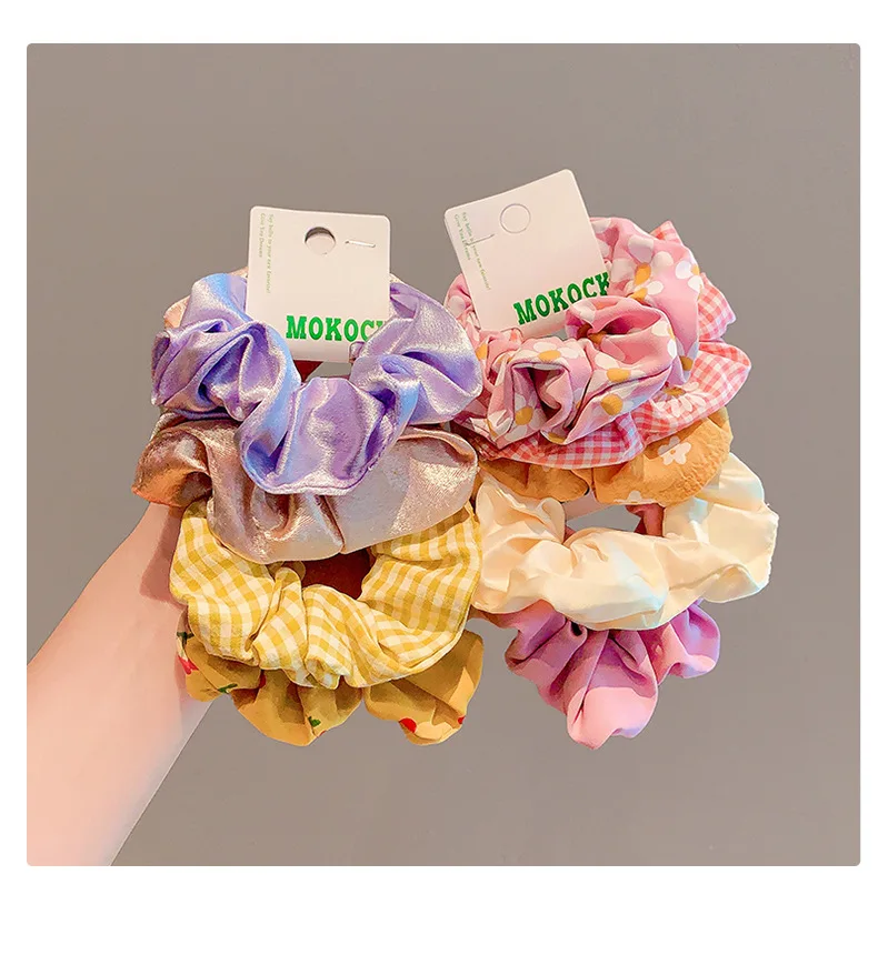 Neues 9-teiliges Set Multi-Style Haargummis Modische Koreanische Karierte Blumenmuster Hochelastische Haargummis ohne Haarschäden für Mädchen und Frauen – Detail 9