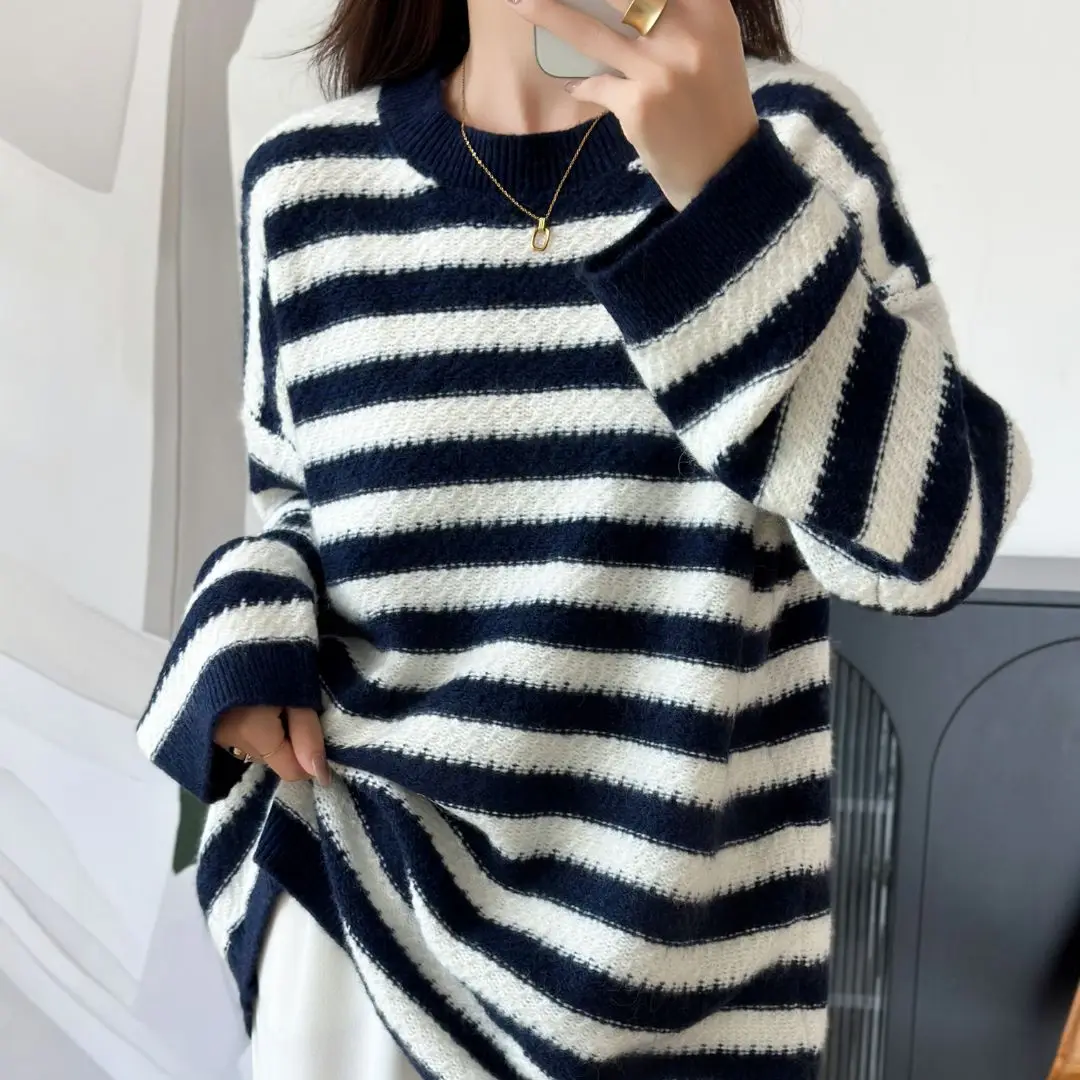 Cozy Women's Wool Striped Oversized Sweater - Autumn Style