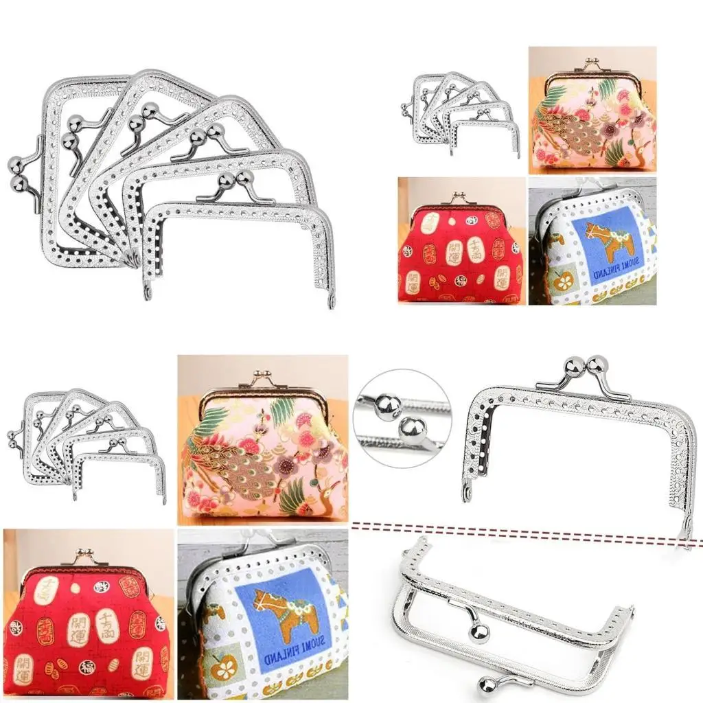 

G6KF 5Pieces Square Arched Metal Purse Frame 85mm Metal Kiss Clasp Lock for Coin Purse Handbag Making, Sewing Craft Project