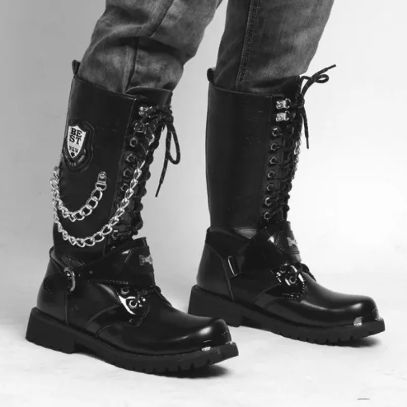 High Quality Men's Boots British High-end Men Boots Cool High Top Men's Boots Fashion Designer Mens Motorcycle Boot Botas Hombre