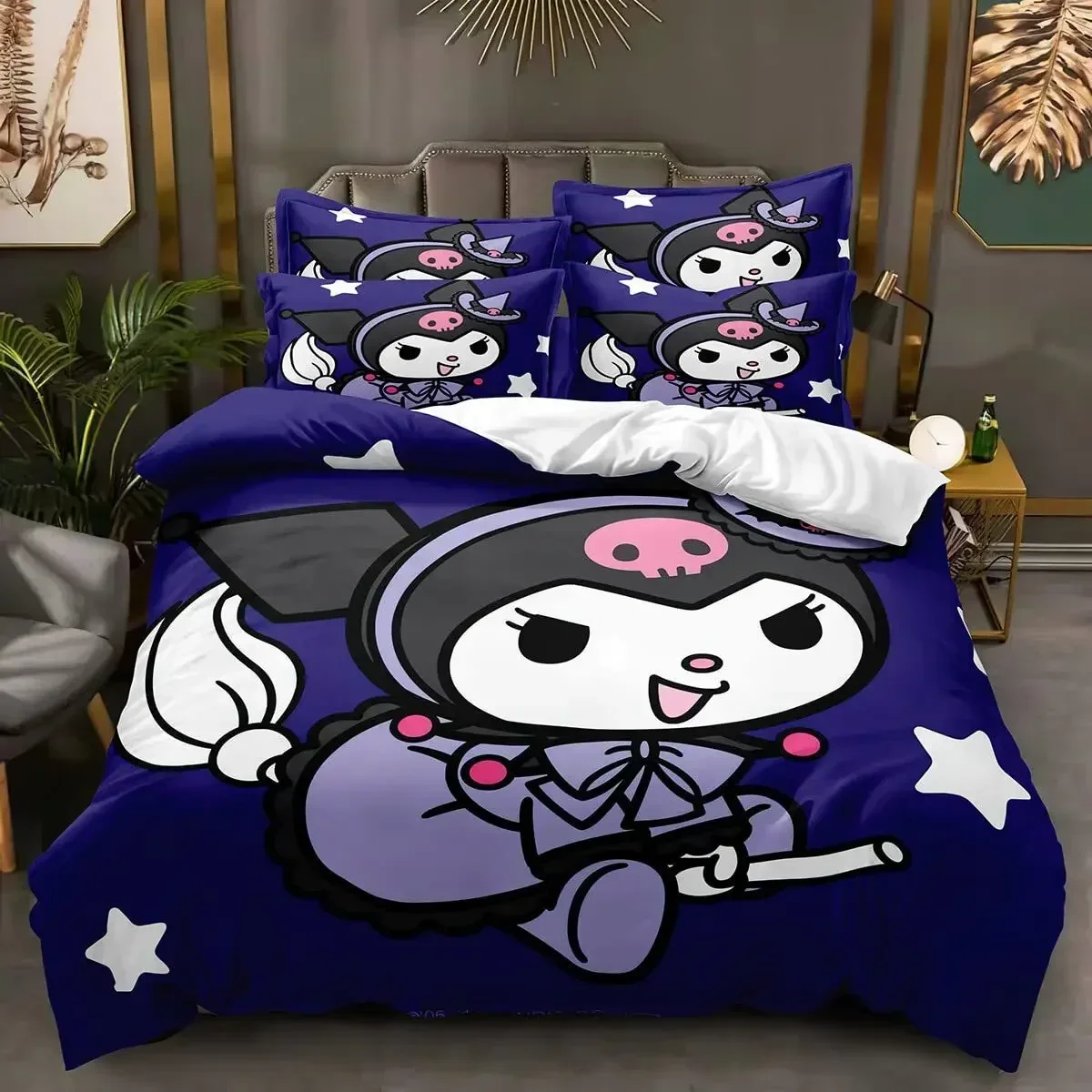 Sanrio Kuromi Kawaii Copriletto stampato Copripiumino Biancheria da letto Copripiumino Accessori di abbigliamento Cosplay Giocattoli per bambini