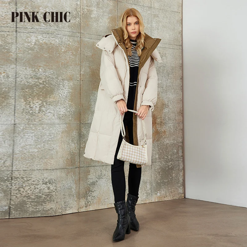 PINK CHIC 2023 New Winter Coat Parka Women High Quality Beige Warm Lace up Hooded short version Down Jackets Female W8240