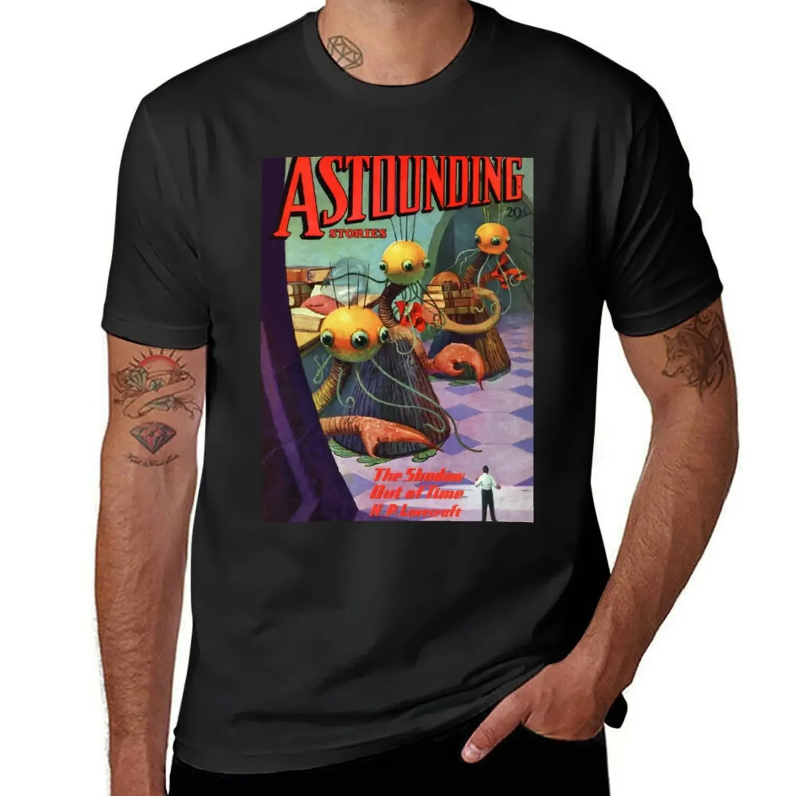 H.P Lovecraft in Astounding Stories Pulp Fiction T-Shirt summer top Blouse tshirts for men