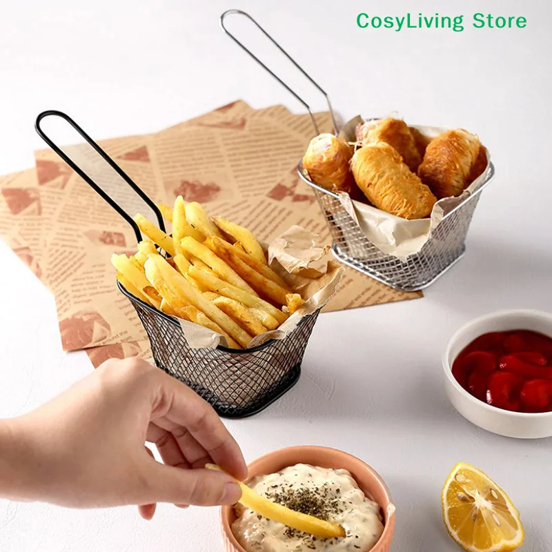 1PC Mini Creative Square Oil Separated Frying Basket Multifunctional French Fries Frying Basket Stainless Steel Frying Basket
