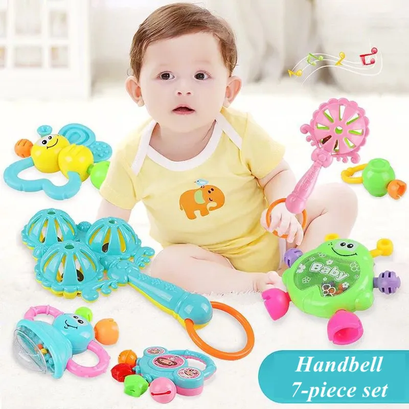 Hochet à main coloré pour bébé de 0 à 1 ans, 7 pièces, jouet sensoriel pour nouveau-né, poignée de développement pour bébé, jouets sensoriels avec anneau de dentition
