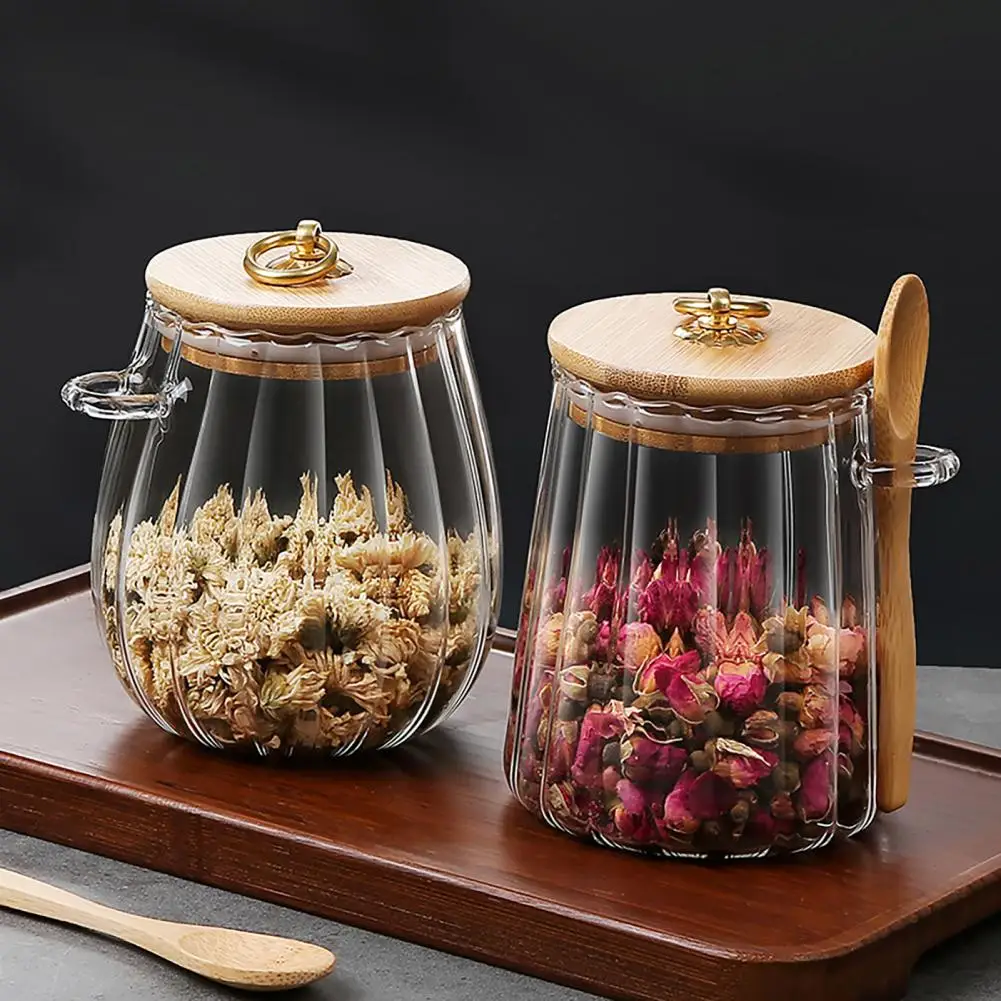 700ml Glass Storage Jar With Spoon BPA Free Large Capacity Wide Mouth Glass Jar Versatile Use Leakproof Food Storage Box