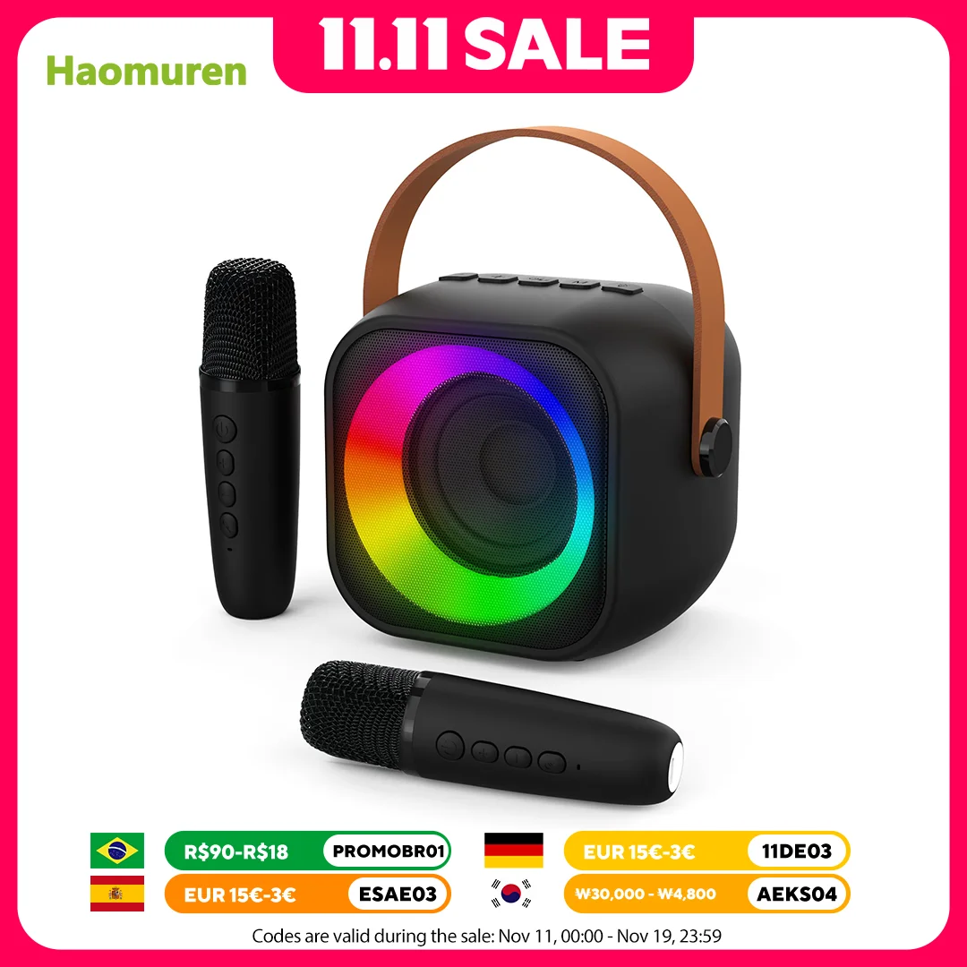 

Haomuren Mini Bluetooth Karaoke Machine for Kids Portable Karaoke Speakers With 2 Wireless Microphones For Home Singing K12