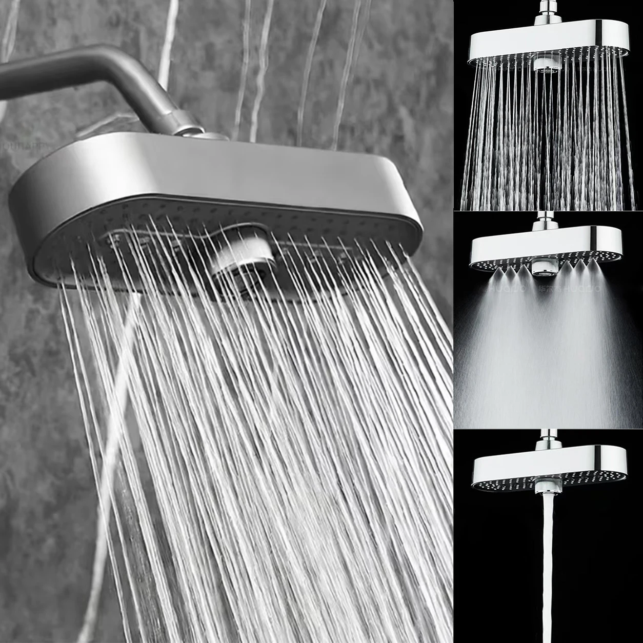Ceiling Mounted Rainfall Shower Head High Pressure Showerhead 3 Modes Adjustable Large Flow Top Spray Supercharge Water‑Saving