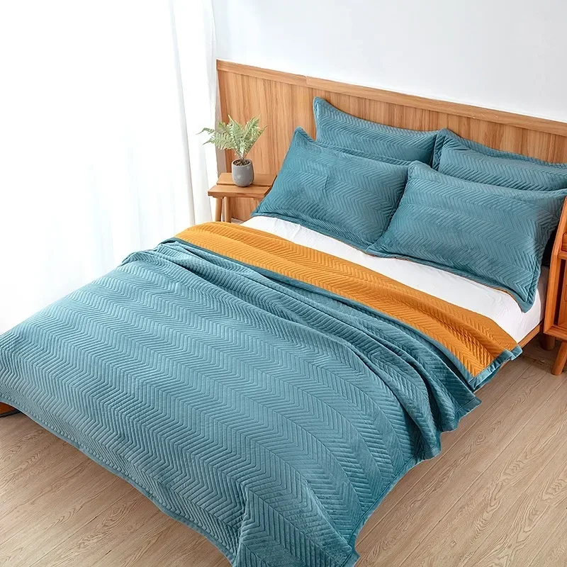Colcha Dupla Face Splicing, moderna tampa da cama, cobertor de linho acolchoado, lençol colcha, lençóis xadrez, colchas high-end