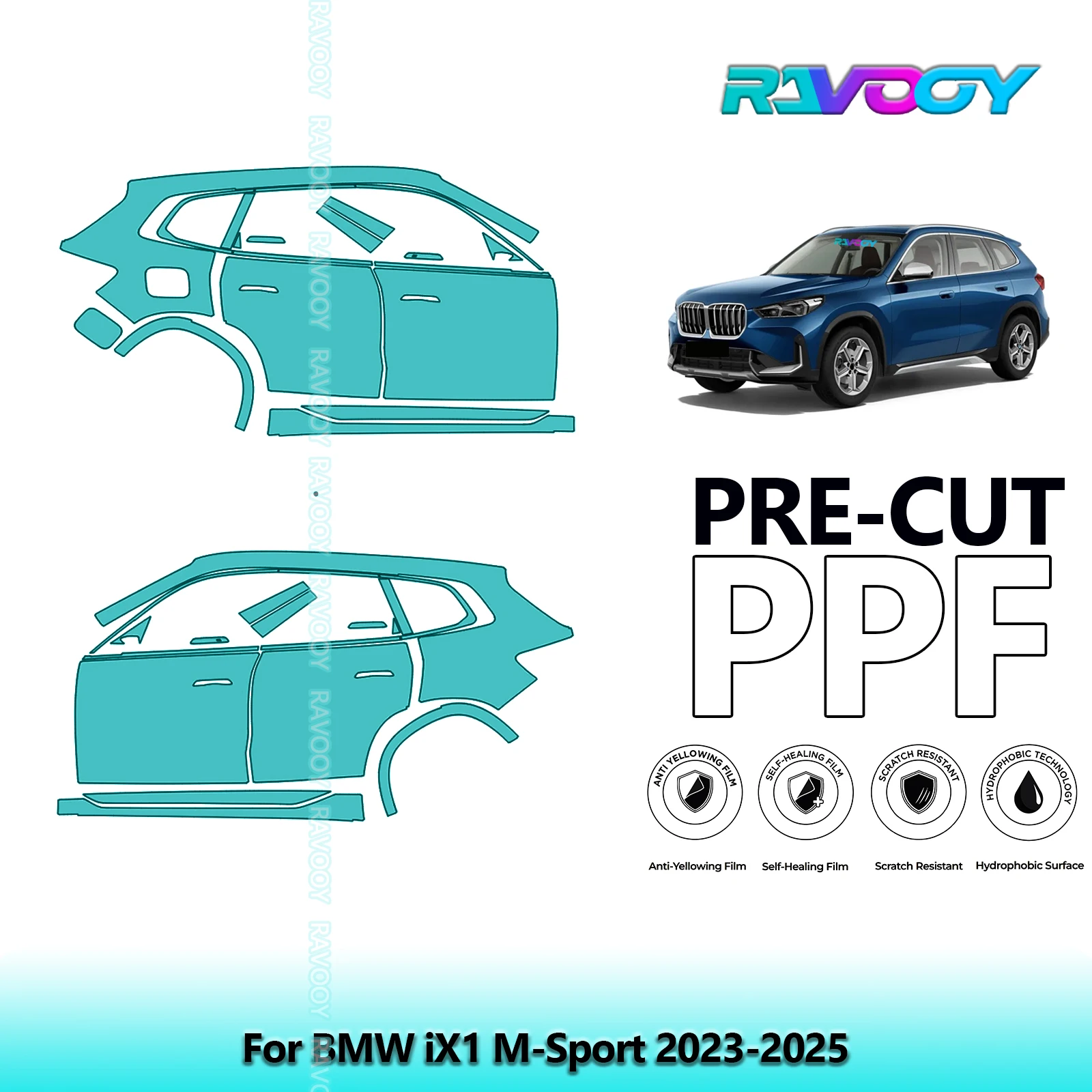 

For BMW iX1 M-Sport 2023-2025 8.5mil Clear Matte Pre-Cut PPF Door & A/B Pillar Kit TPU Paint Protection Film Set