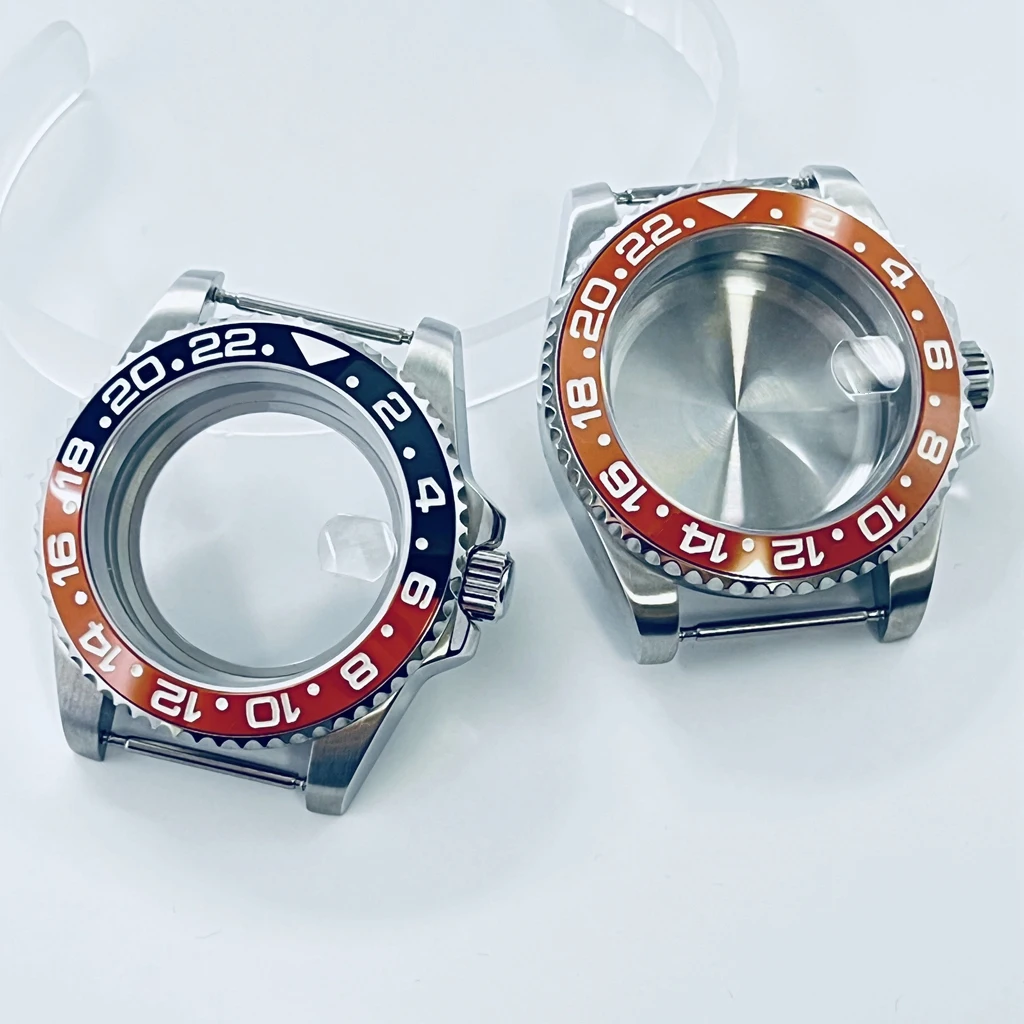 40mm SUB Watch Case Sapphire Crysta Black Orange Ceramic Bezel Fit NH34 NH35 NH36 NH38 NH39 NH70 NH72 ETA2824 PT5000 Movement