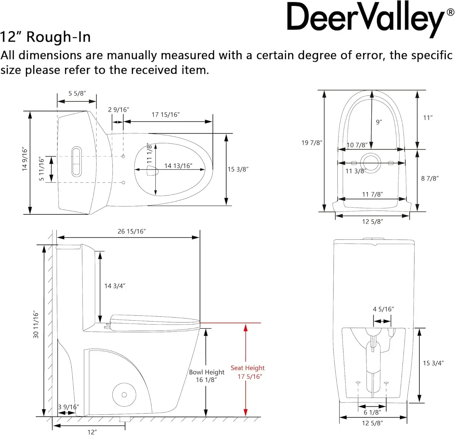 Toilet, Elongated One Piece Toilet for Bathrooms, Comfortable Chair Seat Height 17