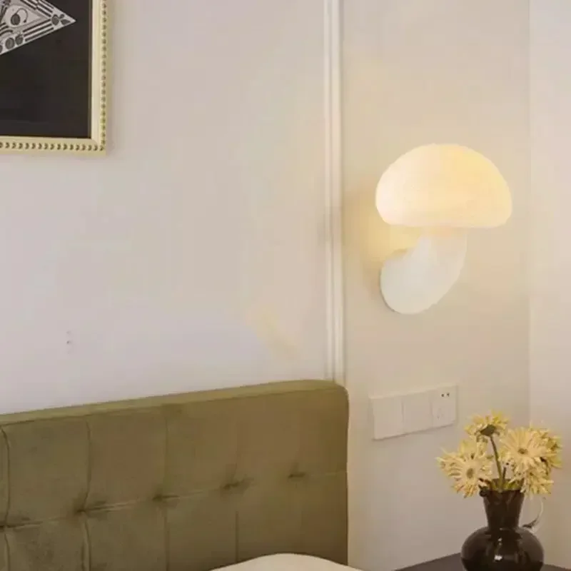 

SANDYHA French Cream Mushroom Wall Lamp Minimalist LED Light for Coffee Shop Bedroom Bedhead Stairs Wall Decor