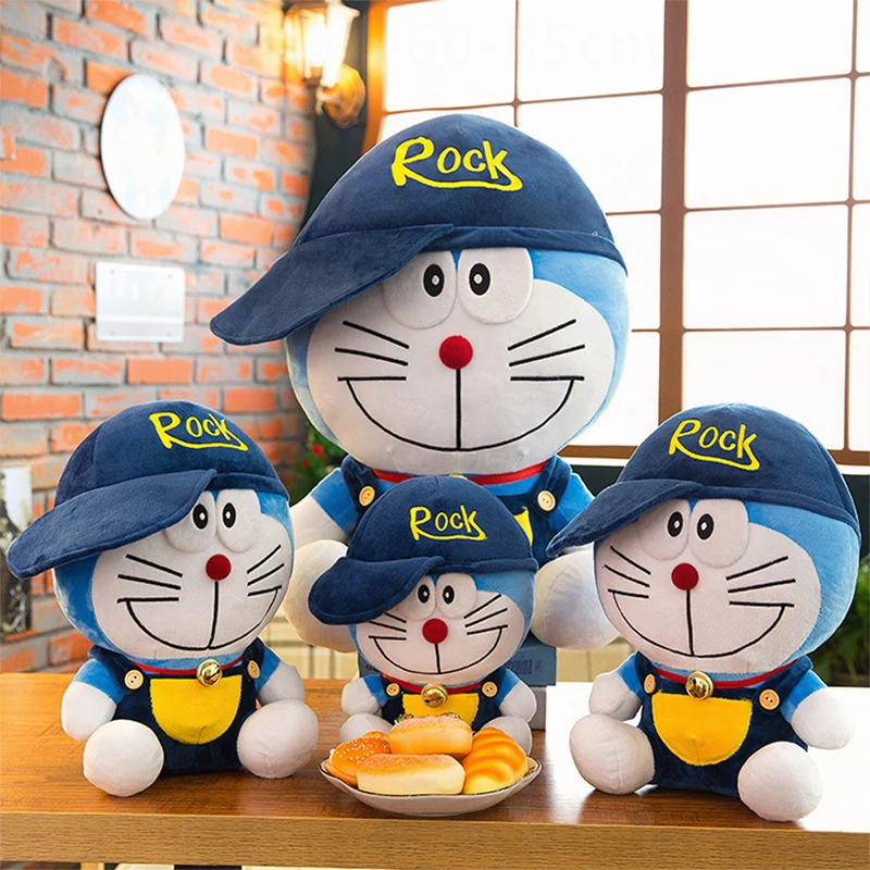 Cute Plush Doraemon Cat with Hat Stuffed Toy Cartoon Anime Doll Pillow for Kids Birthday Gift Plushie Stuffed Animal