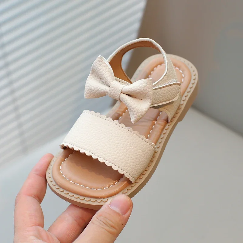 Toddlers Girls Sandals Little Kids Beach Shoes 2024 Summer Brand New bambini sandali piatti Sweet Princess con papillon Open toe