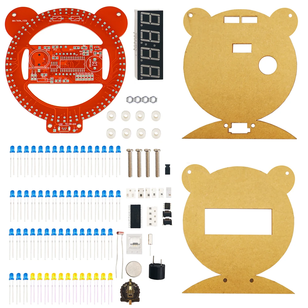 Электронные часы «сделай сам», светодиодные цифровые трубчатые часы с медведем и кабелем, электронный комплект, комплект для пайки микроконтроллера, креативный проект