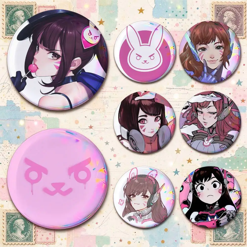 Pop Game Overwatch D.Va Enamel Pin Tinplate Round Brooch Cosplay Nijigen Otaku Culture Badge 25mm 32mm 44mm 58mm