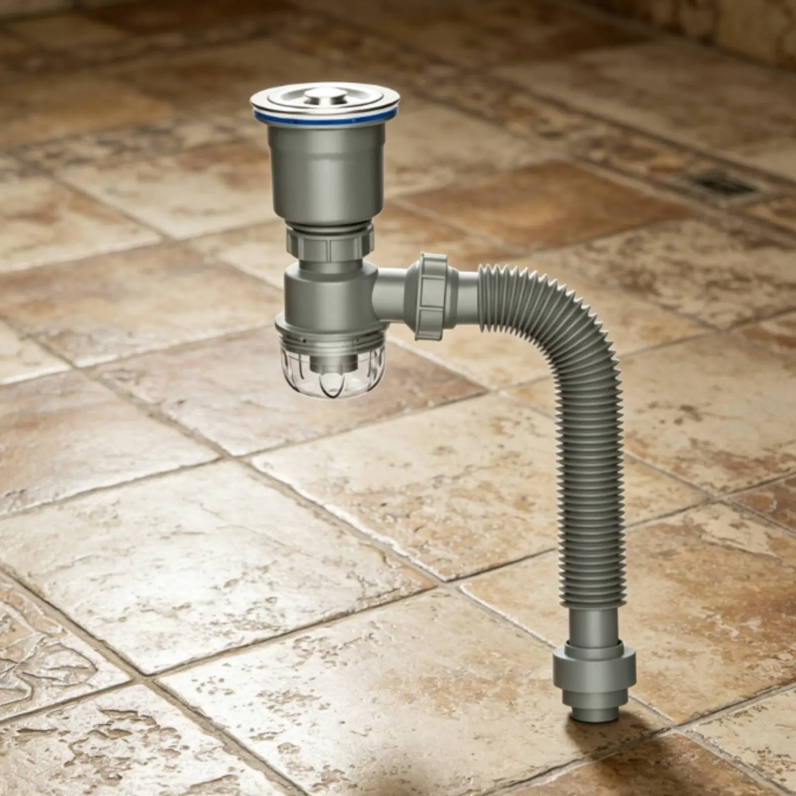 

Single Bowl Sink Drainer Anti-Odor Kitchen Sink Drain Kit P-Bend Drain Pipe Set Clog Resistant Space-Saving for Bathroom