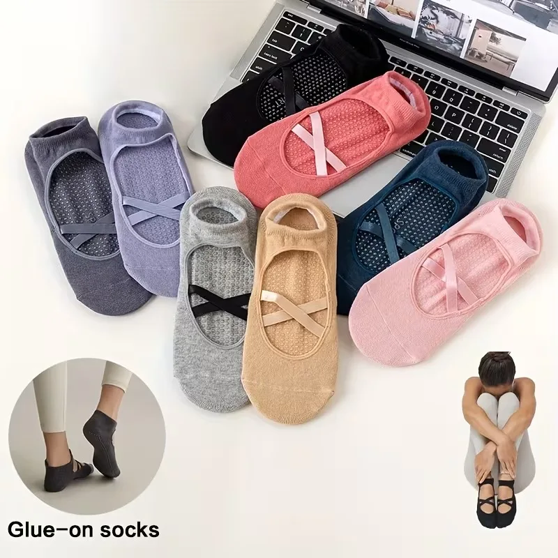 1-2 Pairs Women's Non-Slip Yoga Socks Anti Slip Women Professional Cotton Pilates Socks Dance Floor Trampoline Aerobics Fitness