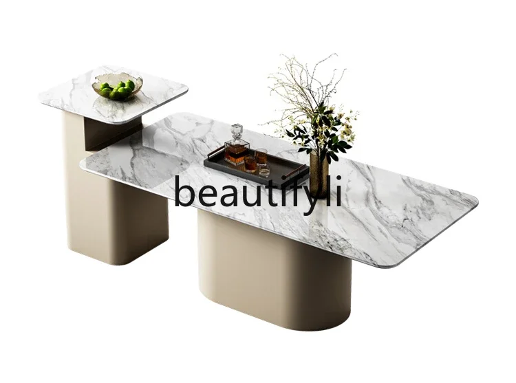 Natural jazz white luxury stone modern light luxury household large flat large apartment island dining table