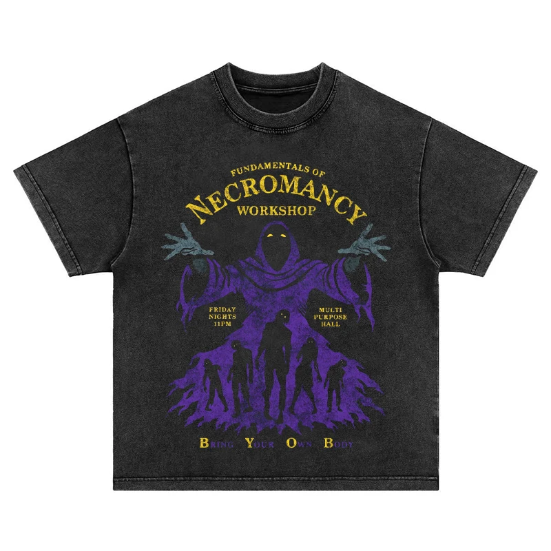 

2025 Horror Wizard Fun American Wash To Do Old Heavy Cotton Short Sleeve T-shirt Men and Women's High Quality Luxury Brand
