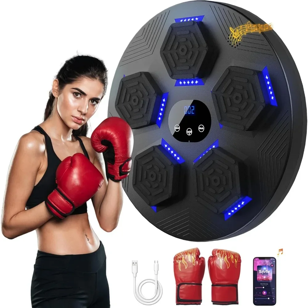 Music Boxing Machine with Boxing Gloves Upgraded 2.0 Wall Mounted Smart Bluetooth Music Trainer,LED Electronic Training Fitness