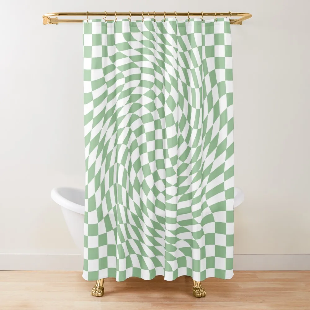 

Sage Green and White Checker Warp Pattern Shower Curtain Shower Bath Shower Set For Bathrooms Set For Bathroom Curtain