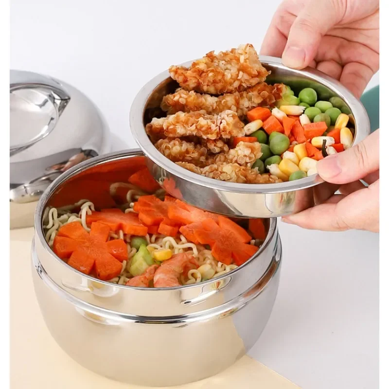 Stainless Steel Lunch Box for Kids Food Container Handle Heat Retaining Thermal Insulation Bowl Portable Picnic Bento Box