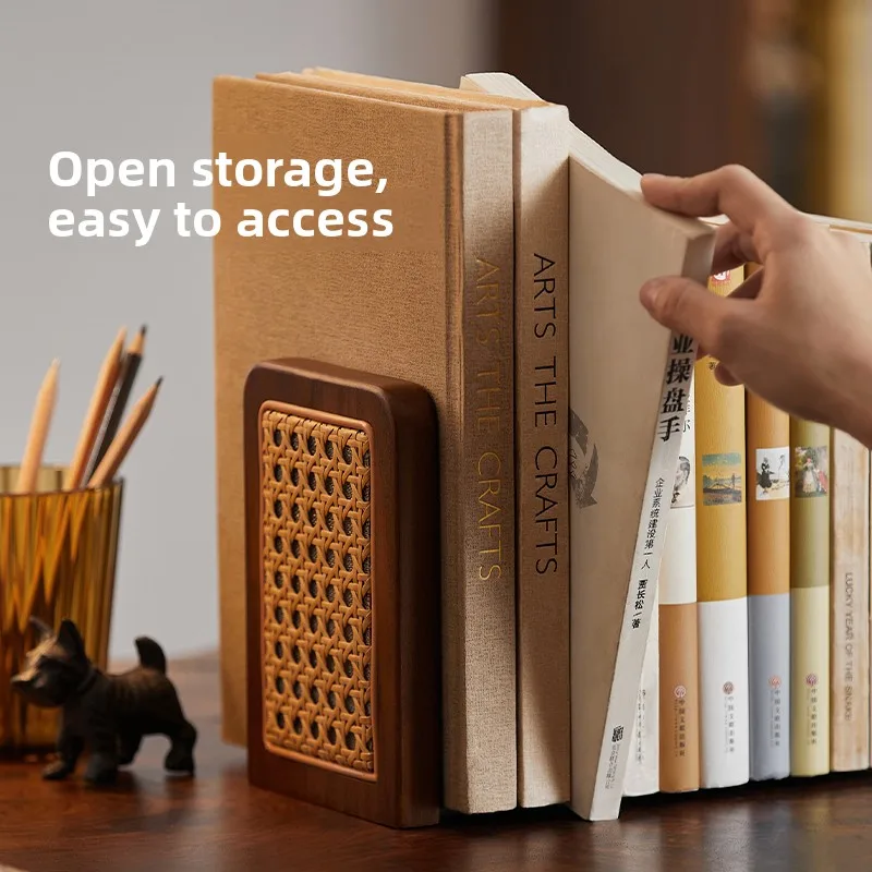Rattan Woven Bookends Creative Book Holder for Students Aesthetic Desktop Book Organizer Clip for Classroom And Home Office