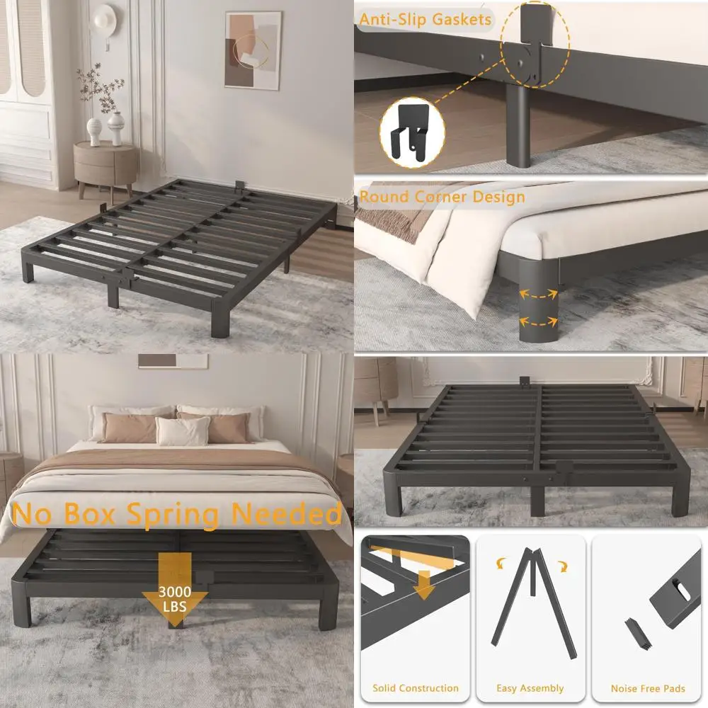 

6 Inch King Size Bed Frame - Metal Gasket Support, No Box Spring Required, Heavy Duty 3500 LB Capacity, DIY Headboard, Easy Asse