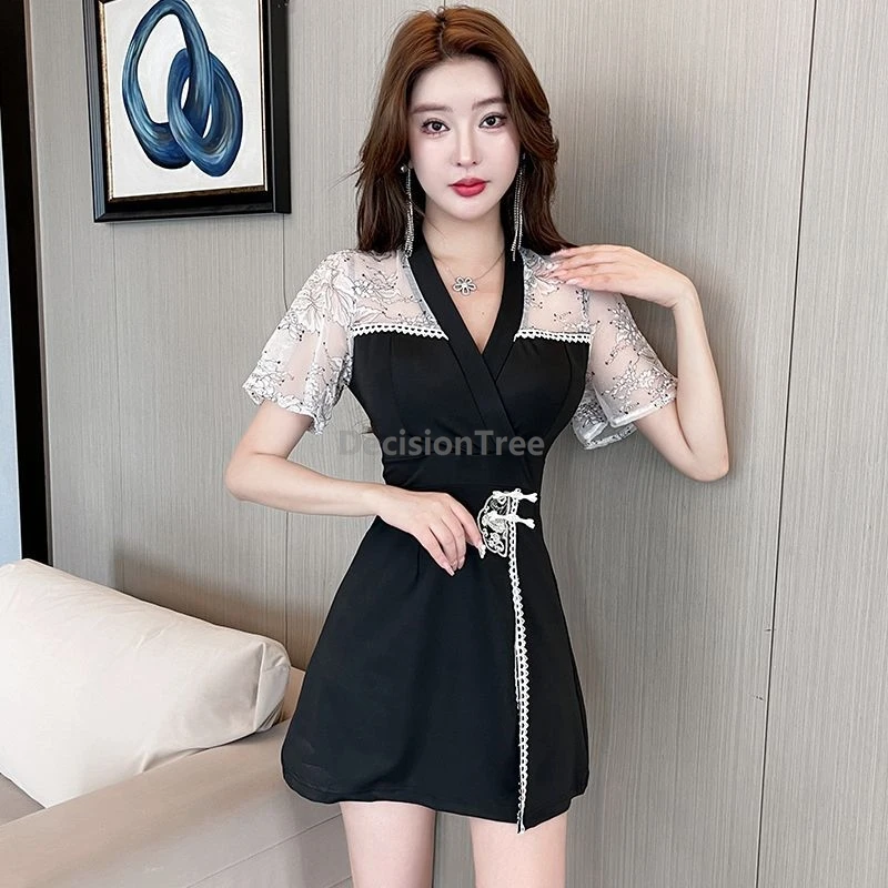 

2025 new chinese style embroideried improved qipao spa uniform fashionable patchwork clothes popular technician work uniform