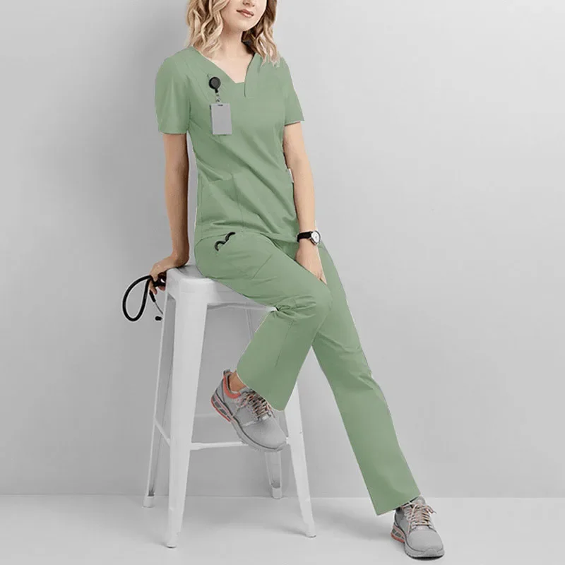 

Pet Grooming Doctor Uniforms Non-sticky Hair Nurse Women V-neck Thin and Light Fabric Medical Clothes Summer Clinical Uniform