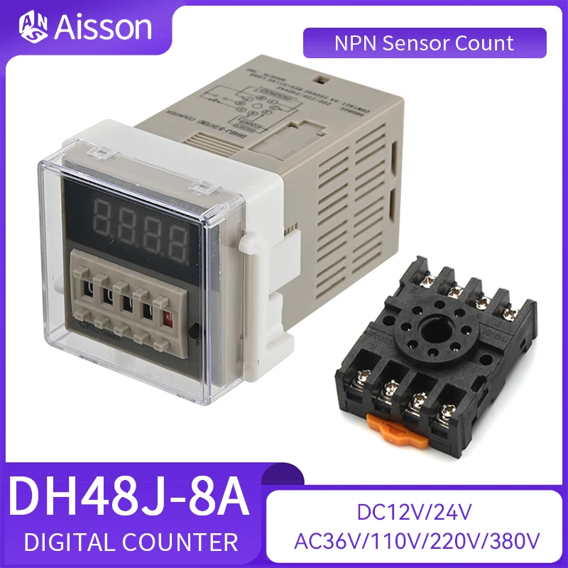 DH48J-8 8A 11A Elektroniczny wyświetlacz cyfrowy Liczniki Przekaźnik NPN Licznik czujnika Acyclic 8PIN 11PIN Z podstawą DC12V 24V AC220V