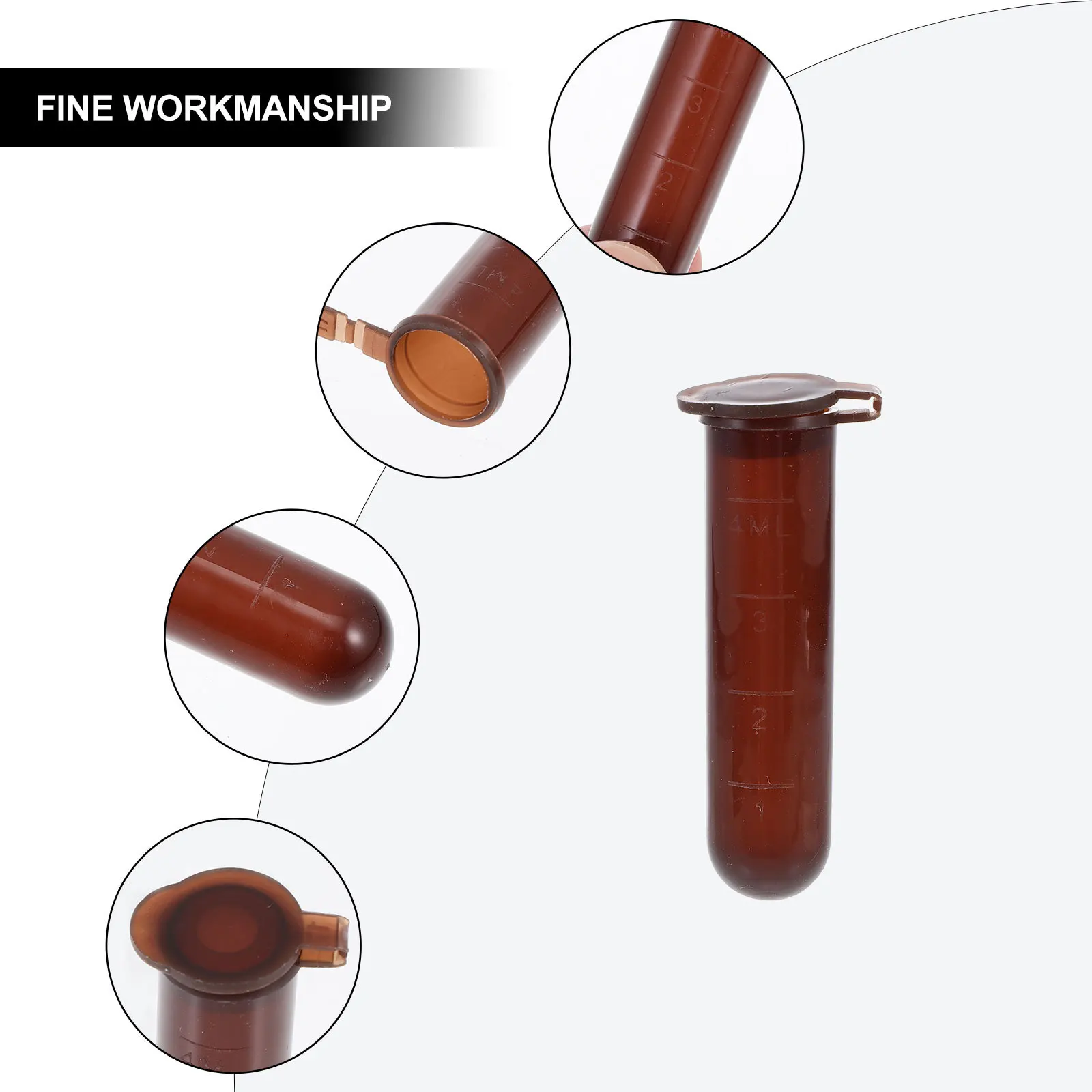 300 قطعة أنابيب الطرد المركزي 5 مل من البلاستيك البني المتدرج قاعدة مستديرة للاستخدام البيولوجي الطبي