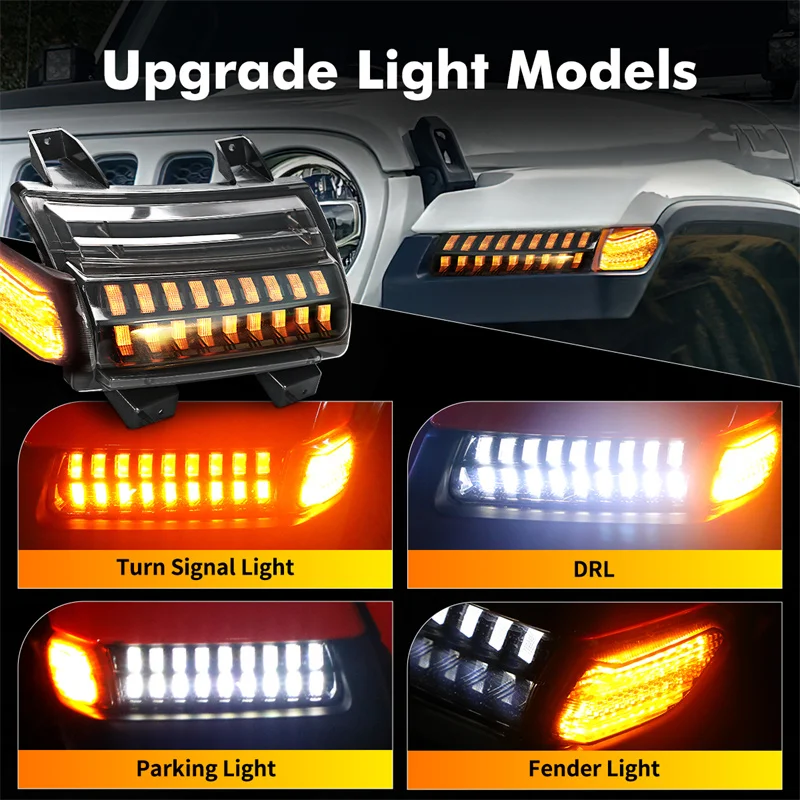 LED Turn Signal Lights DRL with Side Marker Lights DRL Daytime Running Lamp Car Accessories For Jeep Wrangler JL Sport 2018 2019