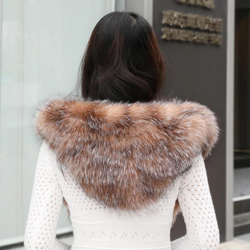 2024 Fashion Lady Real Fox Fur Hat Scarf Winter Warm Fluffy 100% Natural Fox Fur Hat Scarves Women Knitted Genuine Fur Cap Shawl