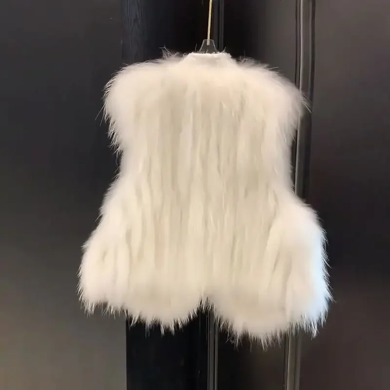 Femmes épais vêtements d'extérieur hauts veste en cachemire mode gilet mince sans manches fourrure et fausse fourrure Mujer manteau d'hiver