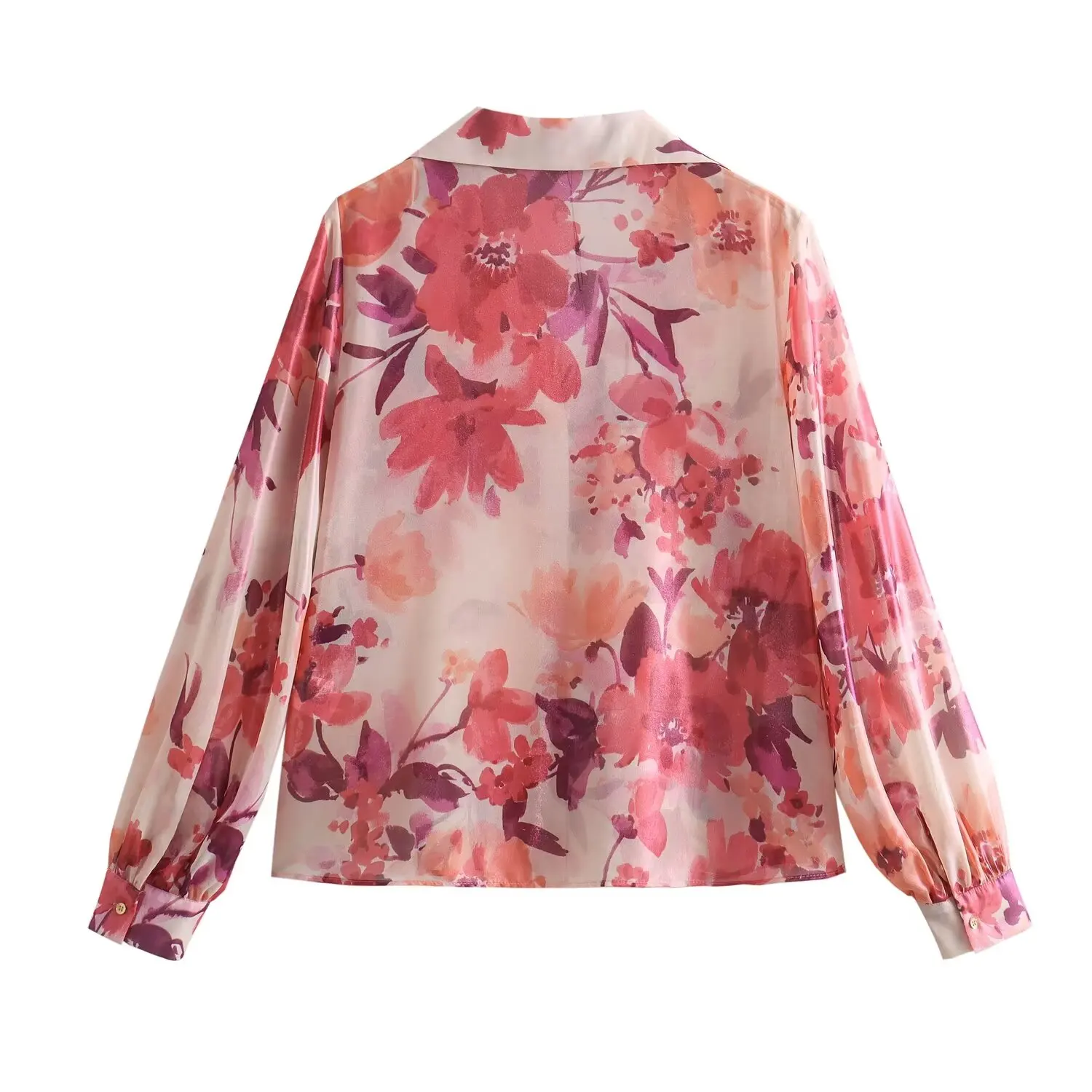 Tangada 2024 Women Pink Flowers Print Loose Blouses Long Sleeve Female Shirts Tops 6X061