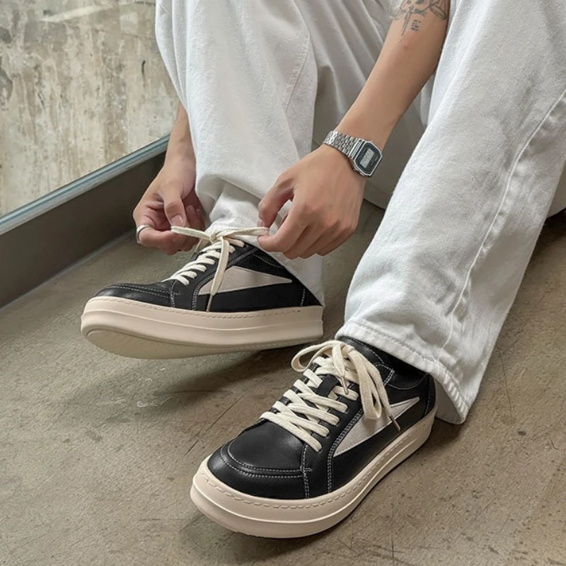 Chaussures à talons plats à semelles épaisses pour hommes, grande taille, décontractées, durables, bout rond, à lacets, originales, vulcanisées, de marque à la mode