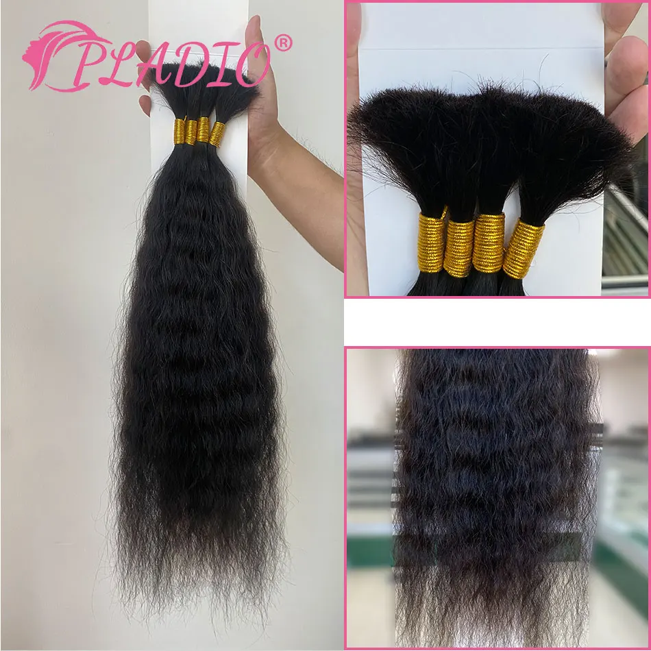 PLADIO Wet and Wavy Human Hair Braiding Bulk Hair Extensions 14 To 28 Inch 100% Brazilian Remy Human Hair Bundles Natural Color