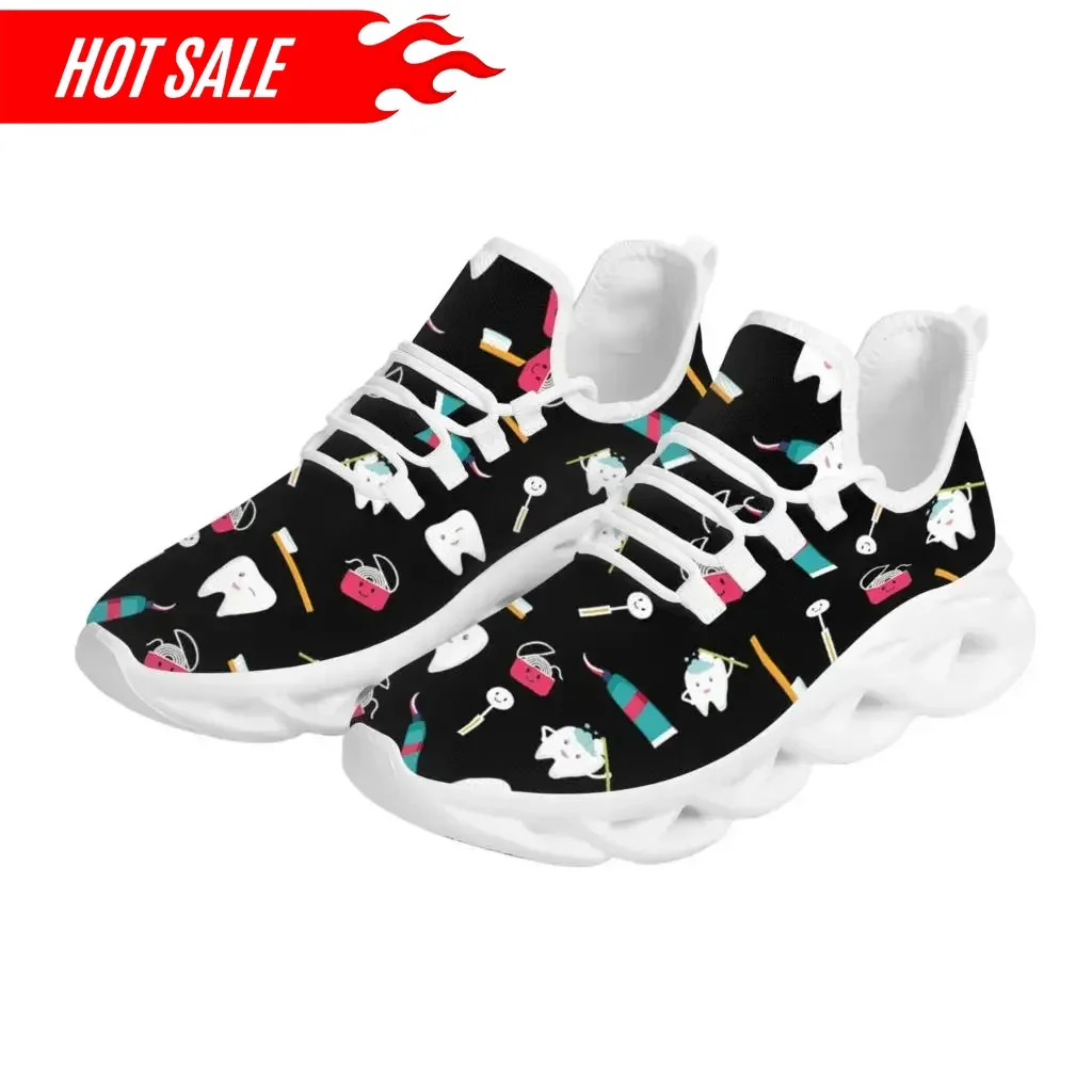 

Cute Teeth Luxury Design Ladies Sneakers Black Dental Style Comfortable Non-Slip Flats Outdoor Lace-Up Basketball Shoes Zapatos
