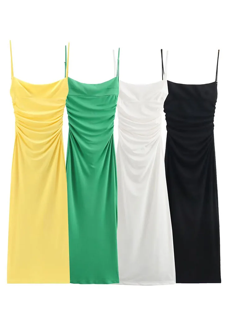 HH レディース新ファッションホリデーバックレスプリーツドレス女性シックエレガントビーチスタイル 4 色足首丈キャミドレス Mujer