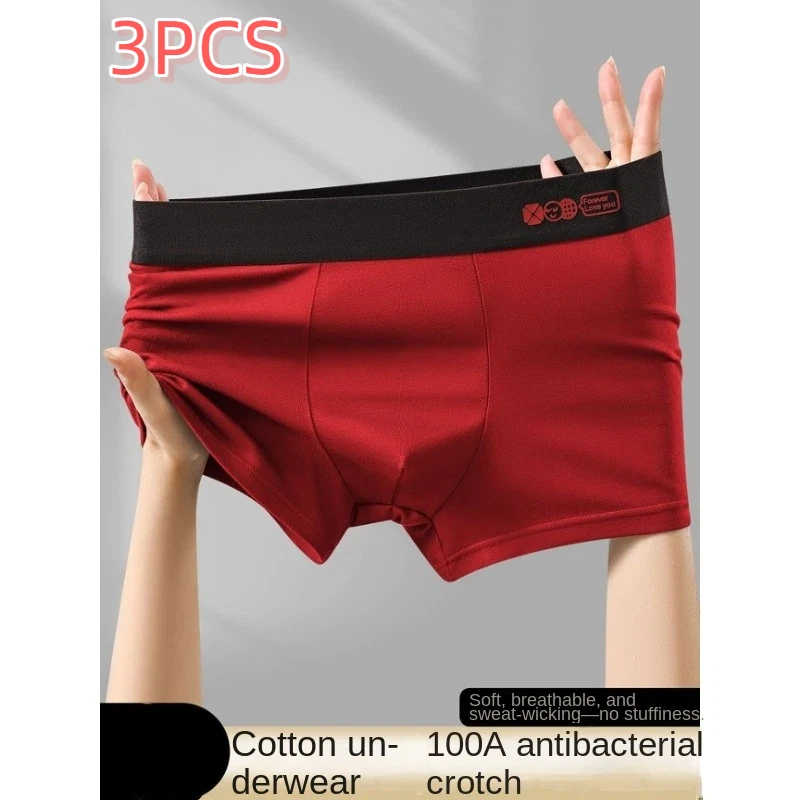 3PCS Plus Size Men's Solid Color Sexy Boxer Shorts Comfortable Sports Underwear Men's Cotton Boxer Briefs Male Square Panties