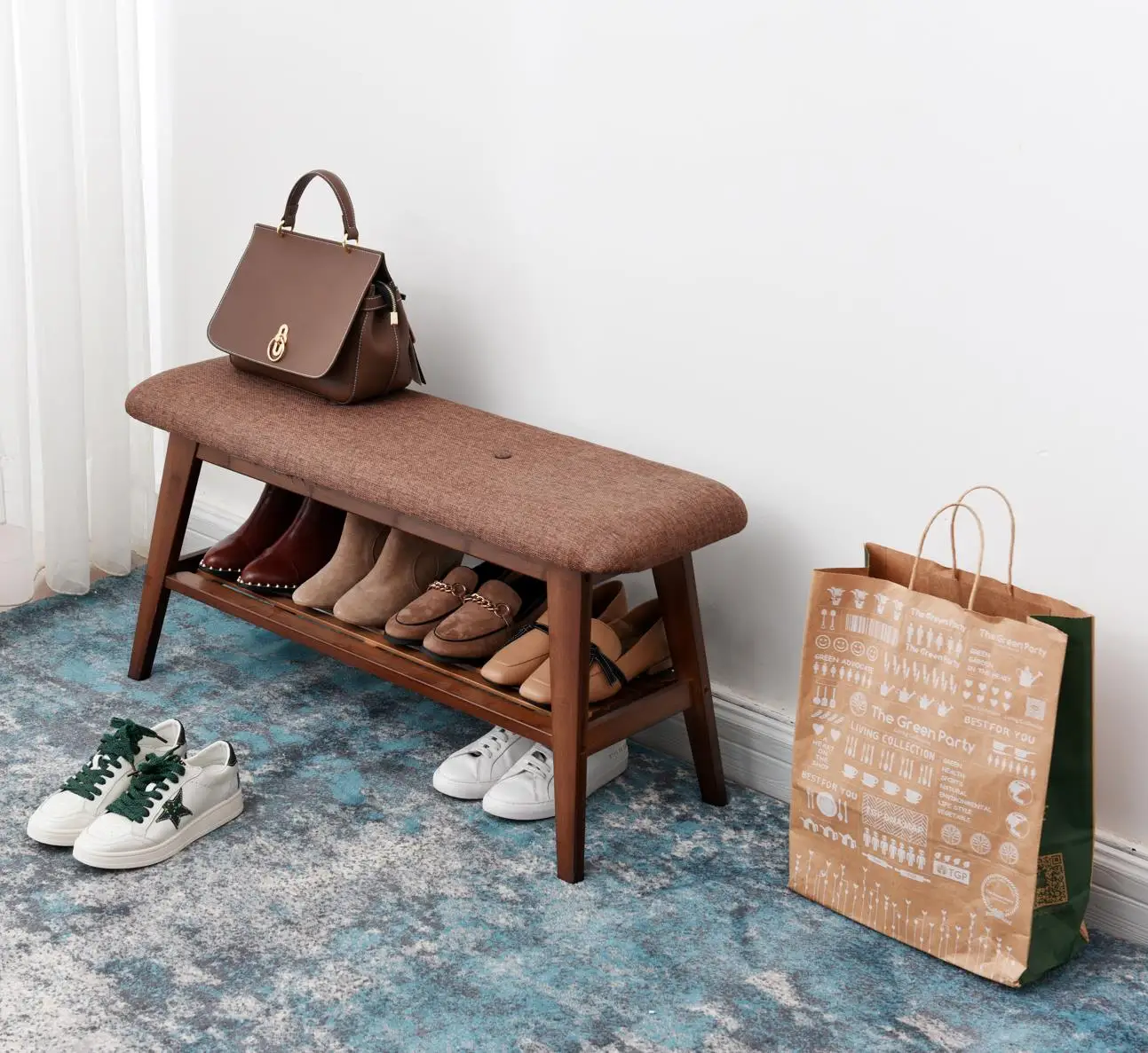 uj- Changing Stool Bamboo Shoe Rack Bench Storage Benches Entryway Shoe Cabinet Hallway Bedroom Shoes