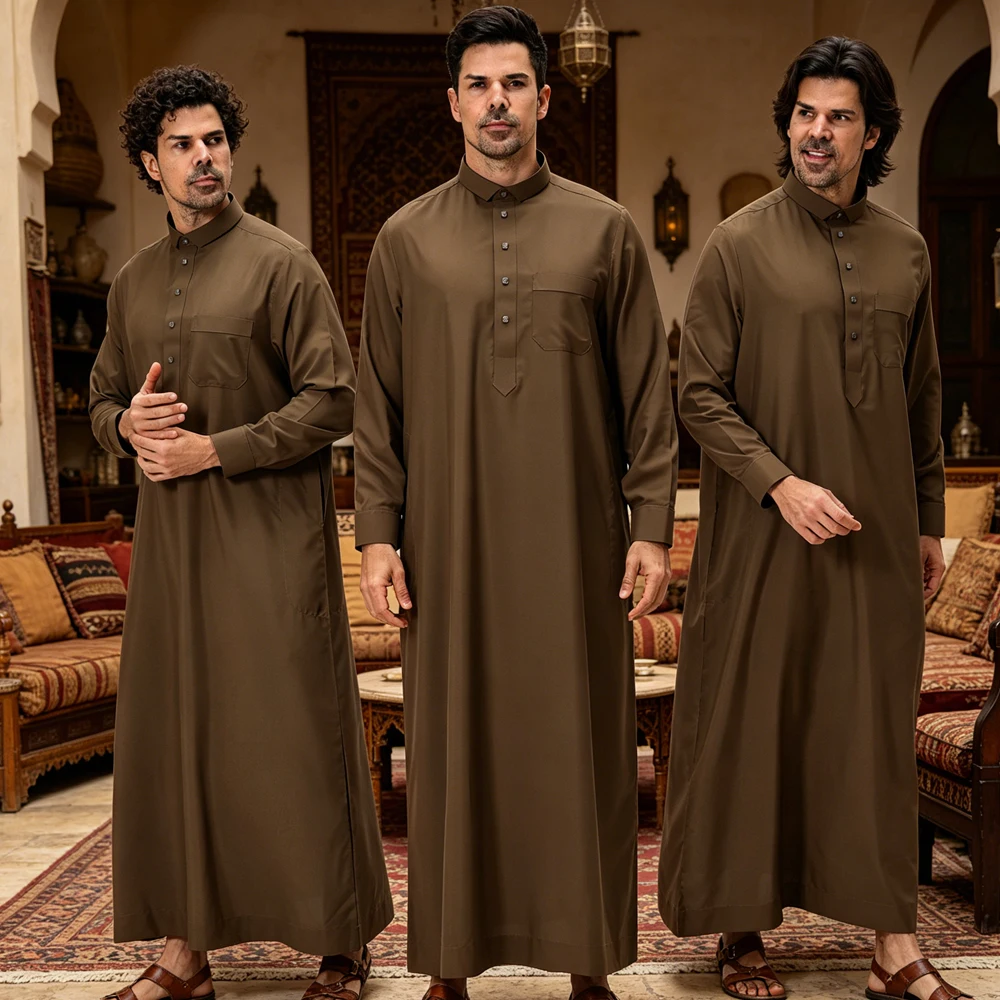 

Man Robe Jubba Thobe Muslim Dress Saudi Arab Thoub Caftan Long Sleeve Pocket Djellaba Islam Clothing Daffah Dishdasha Dubai Gown
