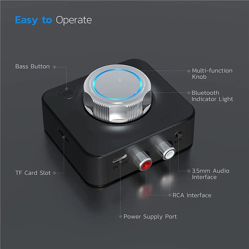 Bluetooth 5.0 Audio Receiver 3D Stereo Wireless Adapter TF Card RCA 3.5mm 3.5 AUX Jack for Car Wired Speaker Headphone