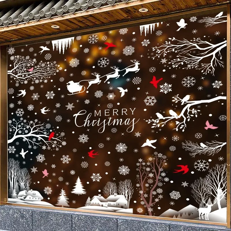 Christmas Winter Snowflake Stickers Santa Claus Xmas Tree Branch Window Glass Sticker Merry Christmas Decor Happy New Year 2025