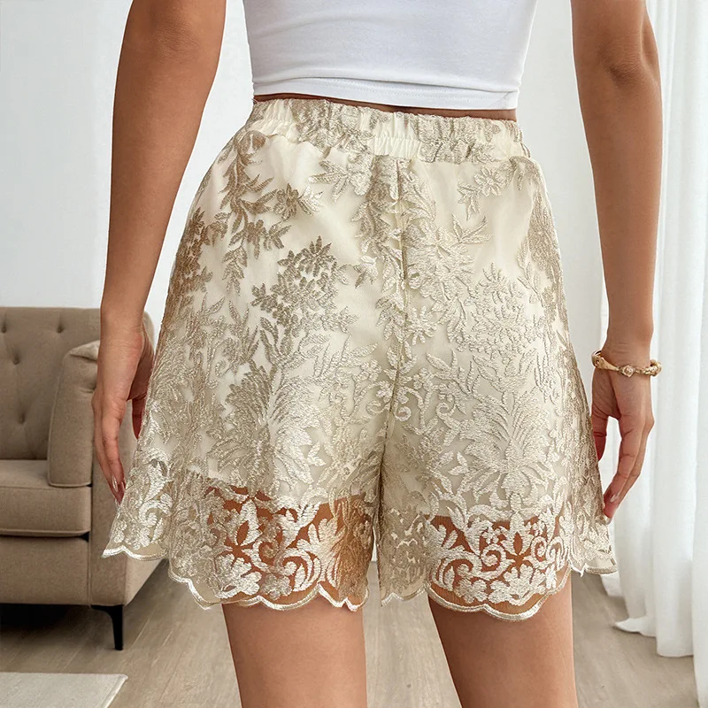 BKLD Hot Selling 2026 Summer New French Style Loose Lace High Waisted Embroidered Shorts Women Clothing Elasitc Waist Shorts