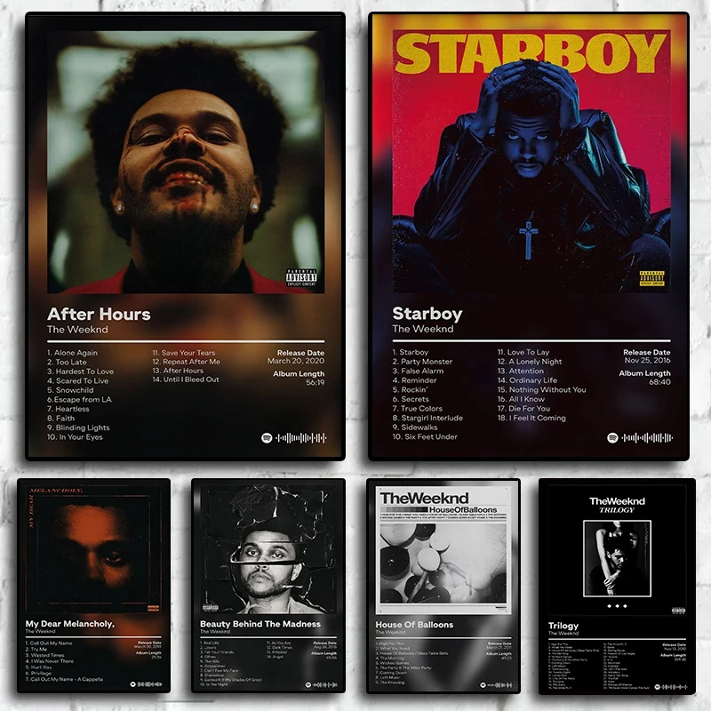 Pop Rap Music Album Cover The Weeknd Poster Aesthetic Rapper Hip Hop Rock After Hours Starboy Canvas Print Wall Art Room Decor