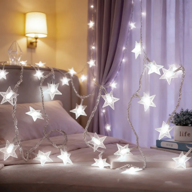 LED Cute Star String Lights Battery Operated Indoor Wedding Party Decor Fairy Lights Holidays Summer Camping Room Decorations
